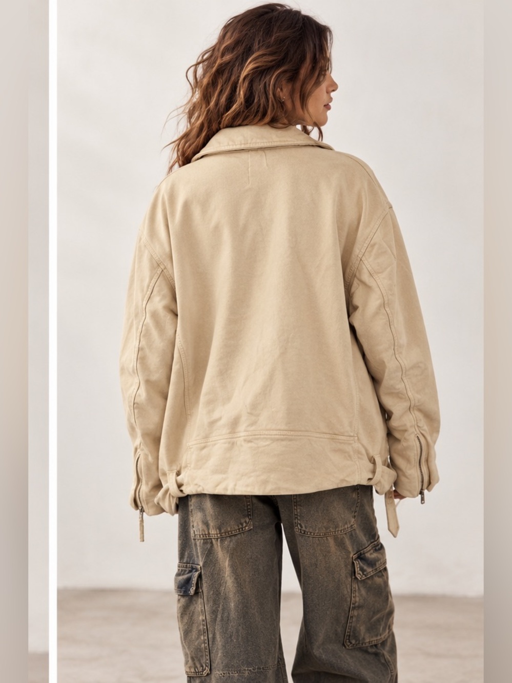 We The Free Rebel Rebel Boho Indie Grunge Cream Relaxed Moto Biker Jacket Large